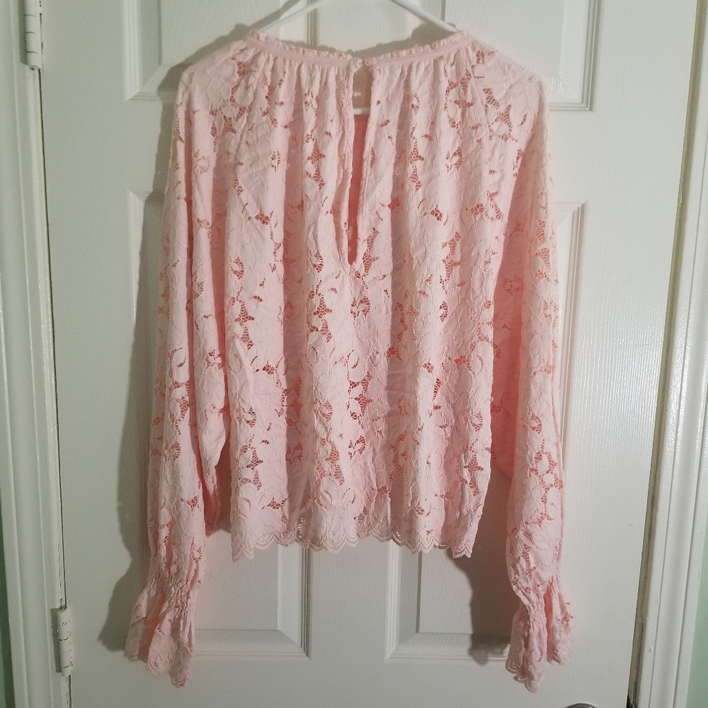 Free People Olivia Lace Top Pink Long Sleeve Size Medium - Picture 4 of 6